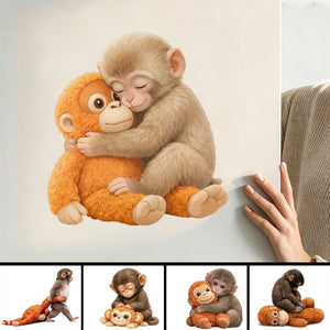 Baby Monkey Hugging Plush Sticker - Gift for Family & Kids