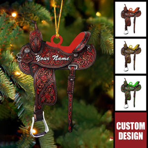 Custom Western Saddle Ornament – Personalized Name Christmas Horse Lover Gift