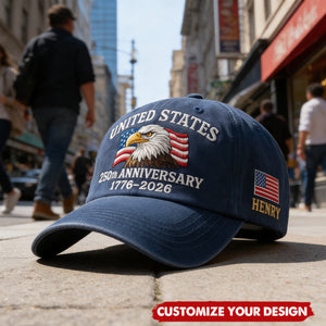 Custom Name USA 250th Anniversary 1776–2026 Eagle Embroidered Cap