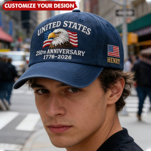 Custom Name USA 250th Anniversary 1776–2026 Eagle Embroidered Cap
