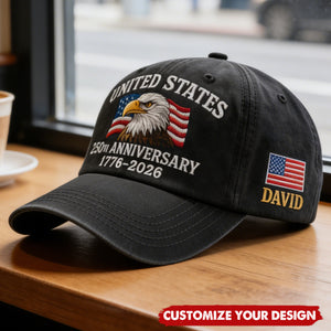 Custom Name USA 250th Anniversary 1776–2026 Eagle Embroidered Cap