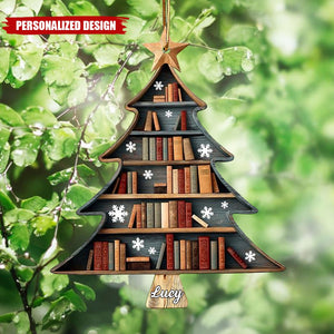 Personalized Book Lover Christmas Tree Ornament β Custom Name Gift