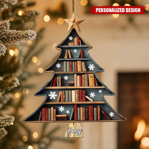 Personalized Book Lover Christmas Tree Ornament β Custom Name Gift