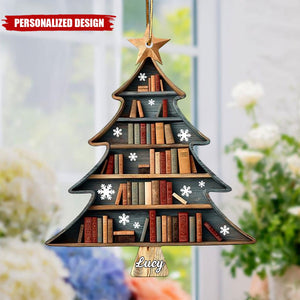 Personalized Book Lover Christmas Tree Ornament β Custom Name Gift