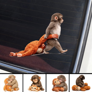 Baby Monkey Hugging Plush Sticker - Gift for Family & Kids