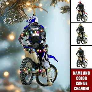 Custom Motocross Rider Christmas Ornament โ Personalized Name, Number & Color