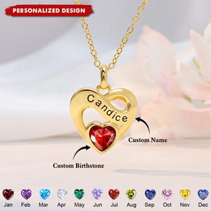 Personalized Heart Birthstone Necklace – Custom Name & Birthstone