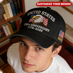 Custom Name USA 250th Anniversary 1776–2026 Eagle Embroidered Cap