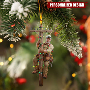 Electric Lineman Ornament with Custom Face โ Unique Christmas Gift for Utility Workers