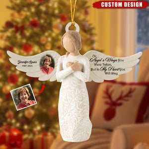 Custom Angel Memorial Ornament – “On Angel’s Wings” Personalized Photo Tribute