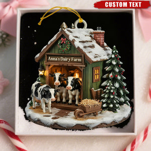 Custom Dairy Farm Christmas Ornament β Personalized Barn with Cows