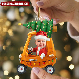 Custom Baby Christmas Car Ornament – Personalized Baby Photo & Name Keepsake