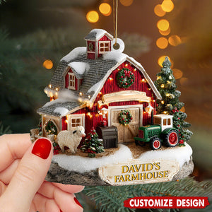 Custom Farmhouse Christmas Ornament – Personalized Barn, Tractor & Name Gift