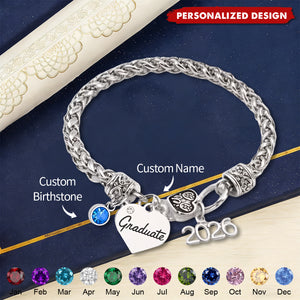 Personalized 2026 Graduation Bracelet - Custom Name & Birthstone Grad Gift