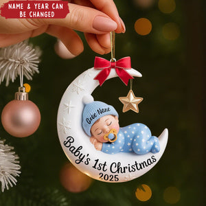 Personalized Baby’s 1st Christmas Moon Ornament – Custom Name & Year