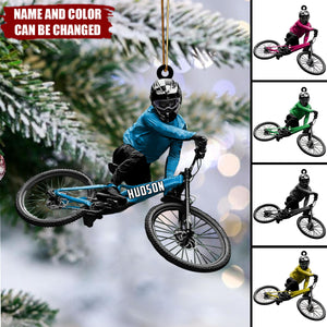 Personalized Mountain Biker Christmas Ornament β Custom Name & Color MTB Rider Gift