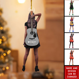 Personalized Guitar Girl Ornament – Gift For Guitar Lovers