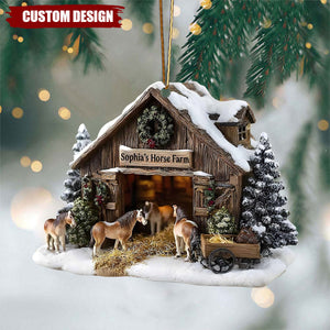 Rustic Personalized Horse Farm Christmas Ornament – Custom Barn Décor for Horse Lovers
