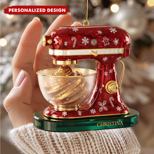 Personalized Red Christmas Stand Mixer Flat Acrylic Ornament - Custom Name & Year