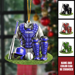 Personalized Baseball Catcher Ornament – Custom Name & Team Colors