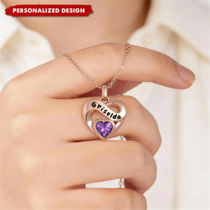 Personalized Heart Birthstone Necklace – Custom Name & Birthstone