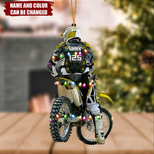 Custom Motocross Rider Christmas Ornament โ Personalized Name, Number & Color