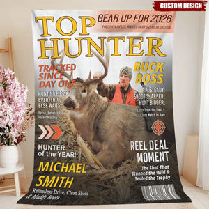 Custom “Top Hunter” Magazine Cover Blanket – Personalized Hunting Gift