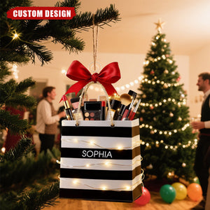 Personalized Makeup Bag Christmas Ornament – Custom Name Beauty Lover Gift