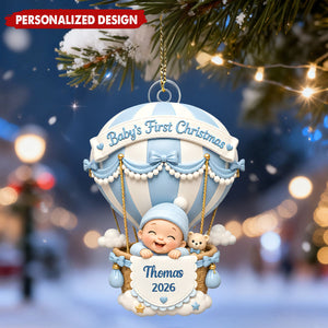 Personalized Baby’s First Christmas Hot Air Balloon Acrylic Ornament- Custom Baby Name & Year