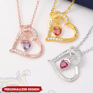 Personalized Graduation Heart Necklace – Custom Name Birthstone Gift for Graduate