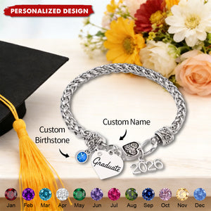 Personalized 2026 Graduation Bracelet - Custom Name & Birthstone Grad Gift