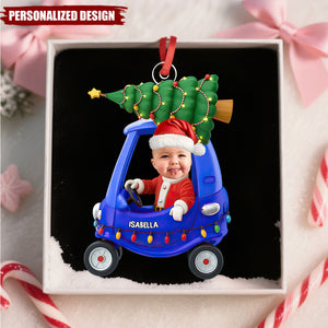 Custom Baby Christmas Car Ornament – Personalized Baby Photo & Name Keepsake