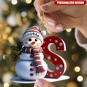 Snowman Initial Christmas Ornament – Add Your Name & Letter