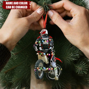 Custom Motocross Rider Christmas Ornament โ Personalized Name, Number & Color
