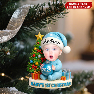 Baby’s First Christmas Ornament 2025 – Custom Face & Name Keepsake