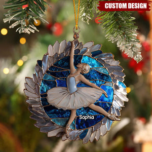 Personalized Ballerina Stained Glass Ornament – Custom Name Christmas Keepsake