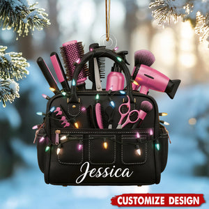 Personalized Hairstylist Tools Christmas Ornament – Custom Name Gift for Hairdressers & Stylists
