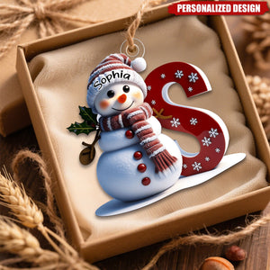 Snowman Initial Christmas Ornament – Add Your Name & Letter
