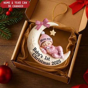 Personalized Baby’s 1st Christmas Moon Ornament – Custom Name & Year