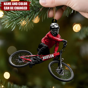 Personalized Mountain Biker Christmas Ornament β Custom Name & Color MTB Rider Gift