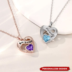 Personalized Heart Birthstone Necklace – Custom Name & Birthstone