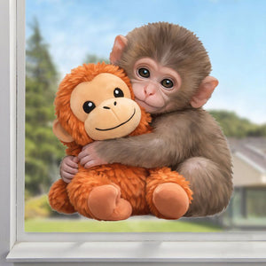 Baby Monkey Hugging Plush Sticker - Gift for Family & Kids