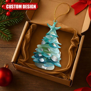 Custom Sea Glass Christmas Tree Ornament – Personalized Coastal Holiday Decor