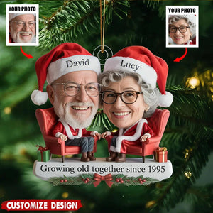 Personalized Couple Photo Christmas Ornament – Custom Face & Names Keepsake Gift