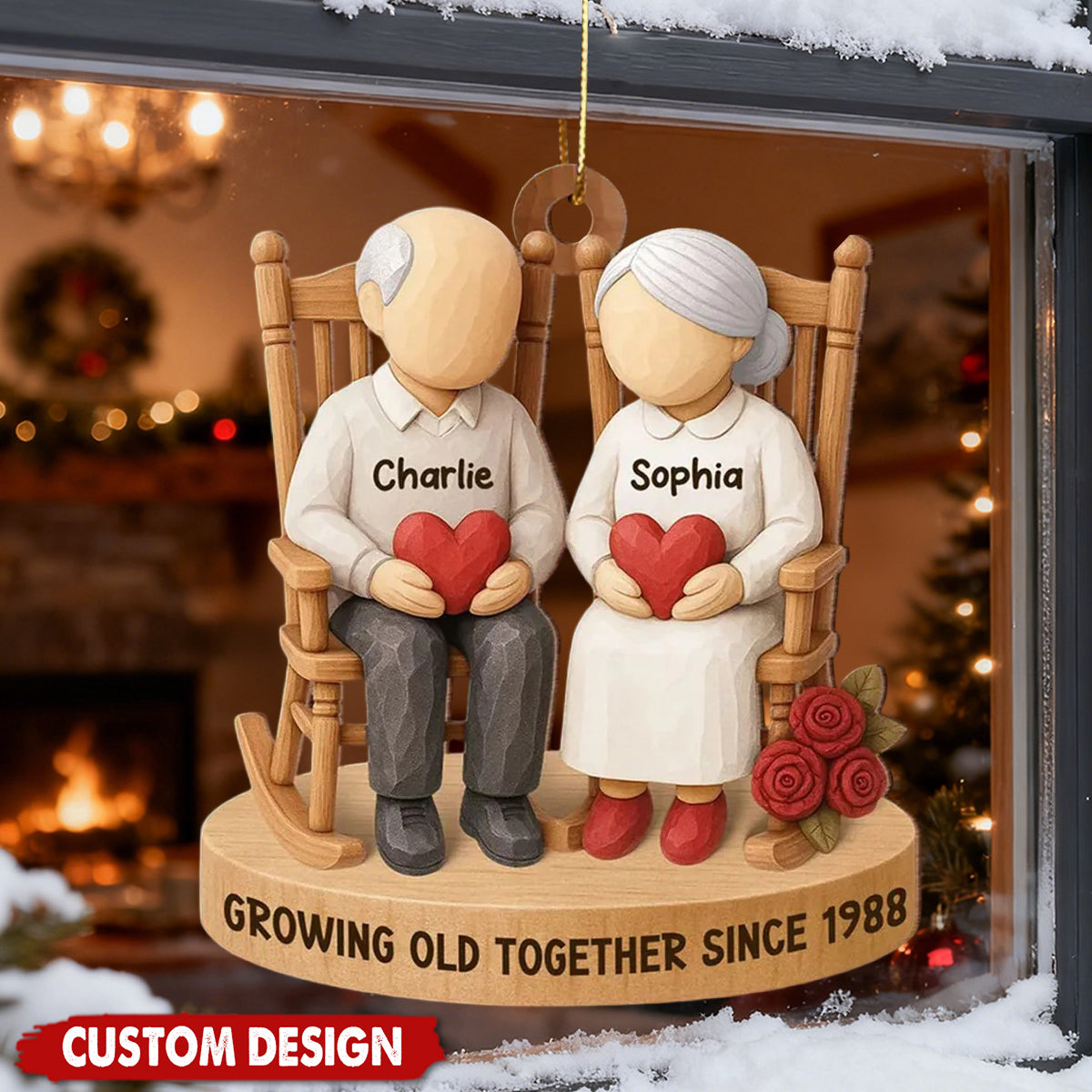 Custom “Growing Old Together” Anniversary Ornament – Personalized Elderly Couple Gift With Names & Year