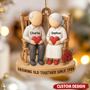 Custom “Growing Old Together” Anniversary Ornament – Personalized Elderly Couple Gift With Names & Year