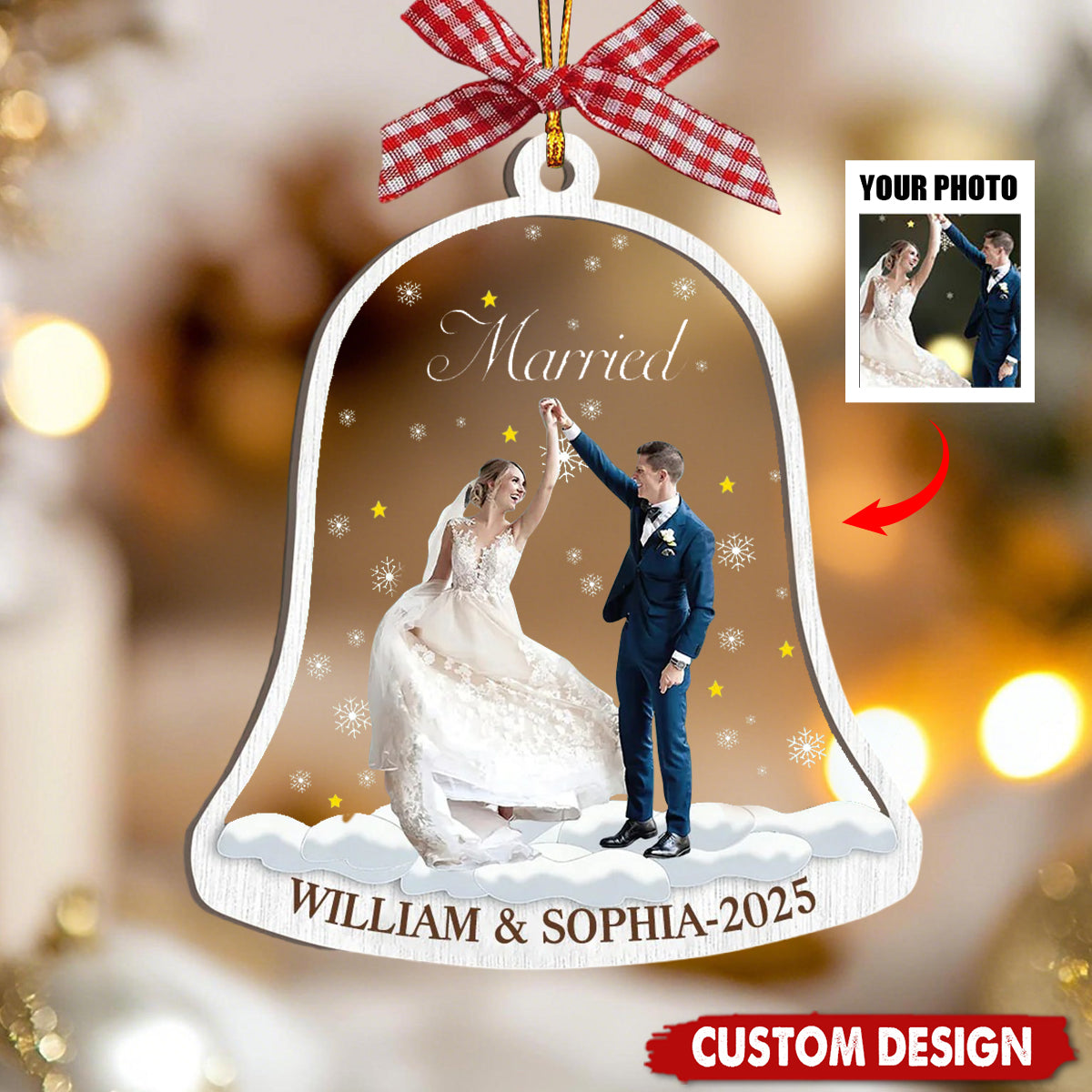 Custom Wedding Bell Ornament – Your Photo, Names & Date | Perfect Married or Engaged Keepsake