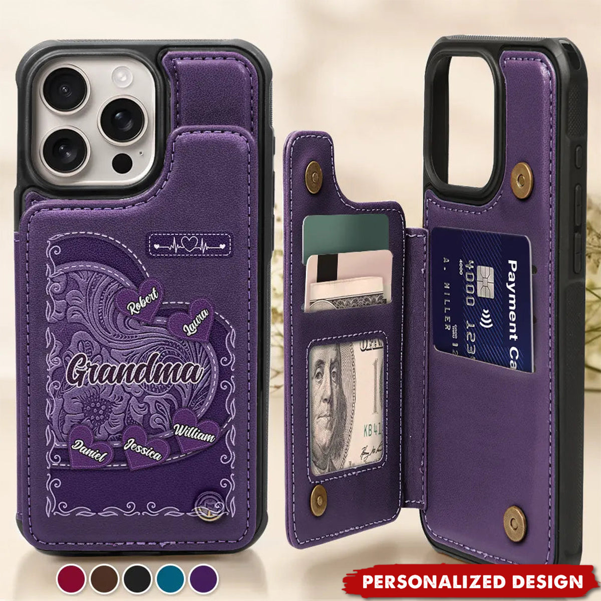 Personalized Grandma/Mom Leather Wallet Phone Case - Gift For Grandma/Mom