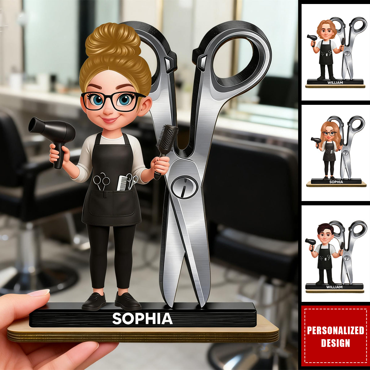 Personalized Cartoon Hairdressers Wooden Plaque – Gift For Male Or Female Hairdressers