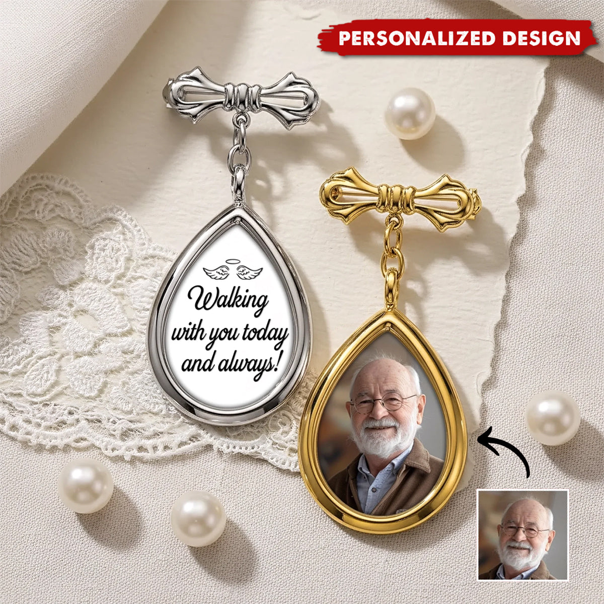 Personalized Photo Teardrop Pin - Memorial Graduation Gifts For Him, Her